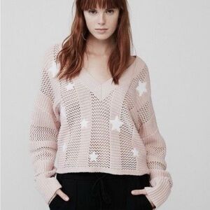 Express Light Pink Star V-Neck Sweater